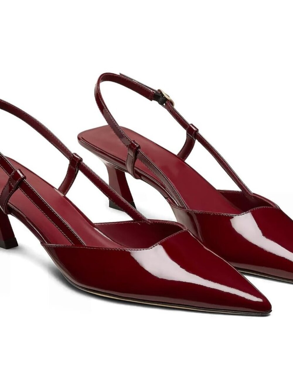 Women's Burgundy Slingback kitten Heel Casual Pump Shoes Buckle with 2 Inch Heel
